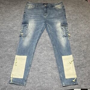 Serenade Jeans Men 42x32 Blue Cybercloud Cargo Denim Grunge Punk Slim